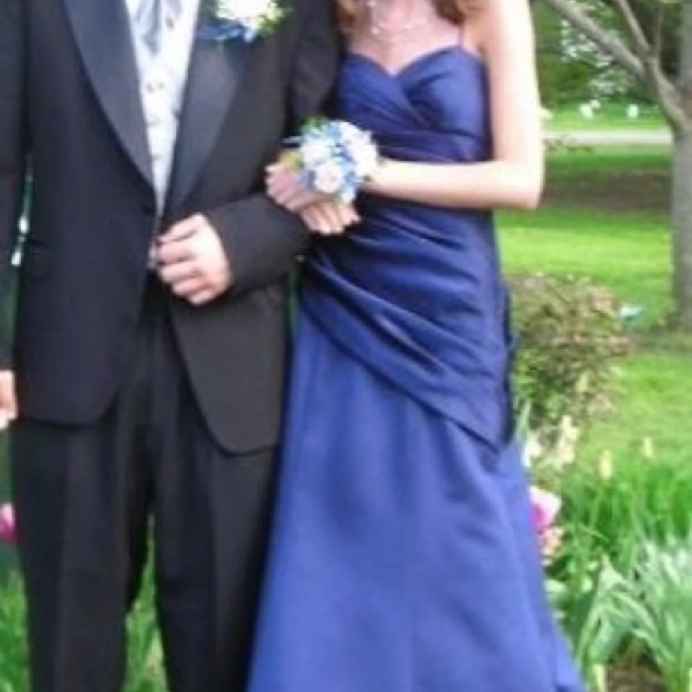 Navy prom/formal dress with matching sheer wrap.